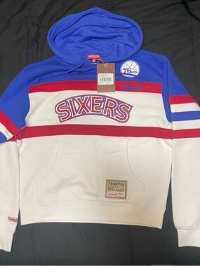 Mitchell & Ness Philadelphia 76ers NBA  Hoodie White Blue Red New With Tags